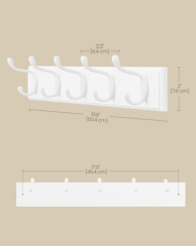 SONGMICS Wall-Mounted Coat Rack, 5 Dual Metal Hooks - color: White, size: 1 Pack-5 Hooks, style: Without Shelf