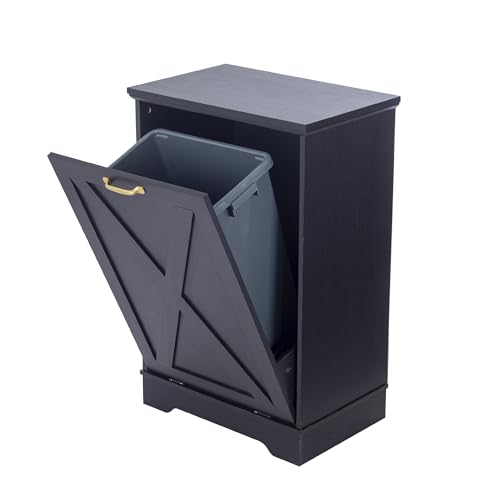 13 Gallons Tilt Out Trash Can Cabinet, Black and White - color: Black