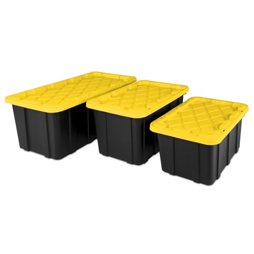 Sterilite Industrial Storage Tote with Lids for Garage, 38 Gallon, 12-Pack - size: 38 Gallon - Black/Yellow