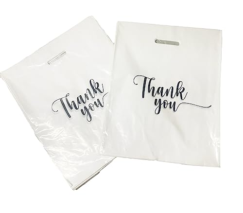100 Thank You Merchandise Bags, 9"x12", 12"x15", 15"x18" 1.25 Mil. (White, 15x18) - color: White, size: 15x18