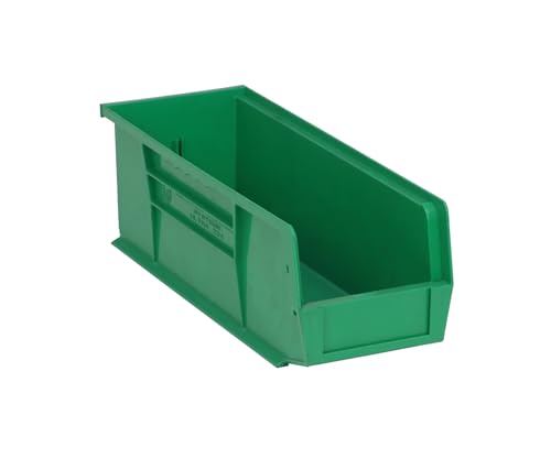 Quantum Storage QUS234GN Heavy-Duty Stackable Plastic Storage Bins for Workshop, Warehouse & Garage, Ultra Stack & Hang, 15" x 6" x 5", Green, 12-Pack