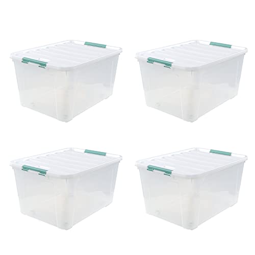 85 Qt Clear Plastic Storage Bins with Lids, 4 Pack Wheeled Boxes - size: 85 Quart