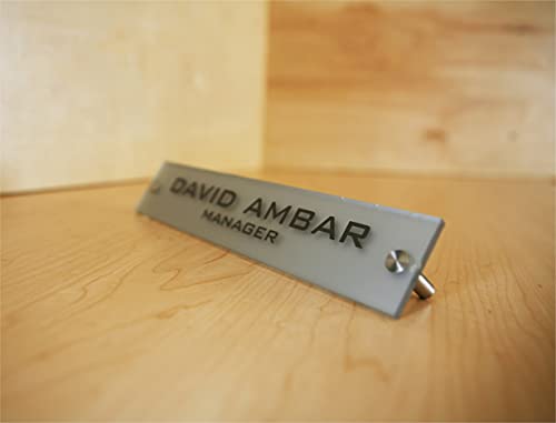 Personalized Office DESK Name Plate & Sign. Modern Stainless Steel Legs - 4 Plate Colors (Frosted Silver) - color: Frosted Silver