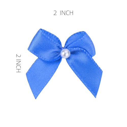 Meseey 60Pcs 2 Inch Mini Red White Blue Satin Ribbon Bows with Pearl, Pre-Tied Patriotic Small Flower Appliques for Sewing, Scrapbooking, Wedding, Gift Wrapping, 4th of July & DIY Crafts - color: Red/White/Blue