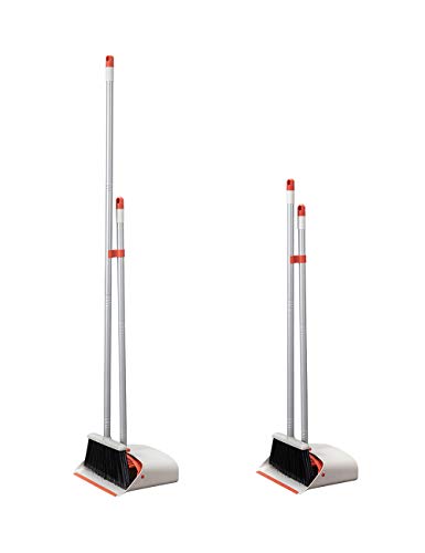 Long Handled Dustpan and Brush, Broom and Dustpan Set, Household Dust pan Combo with 54 Inch Handle for Indoor Outdoor Household Cleaning and Sweeping (Red and White) - color: Red and White