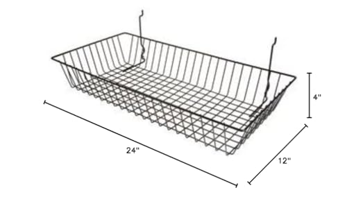 Only Garment Racks #5624B (Pack of 6) Black Wire Baskets for Grid wall and Slat wall - Merchandiser Baskets, Black Wire Basket 24" L x 12" D x 4" H (Set of 6) (Pack of 6) - color: BLACK