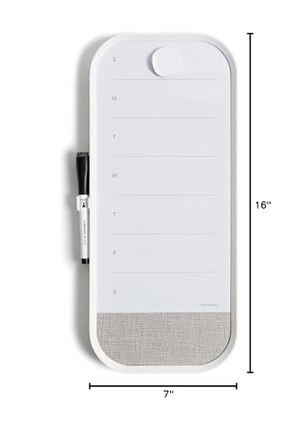 U Brands Modern Bevel Magnetic Dry Erase Calendar White Board with Bulletin Strip, 7" x 16", White Frame, Includes Magnet, Marker - size: 7"W x 16"H, style: Weekly