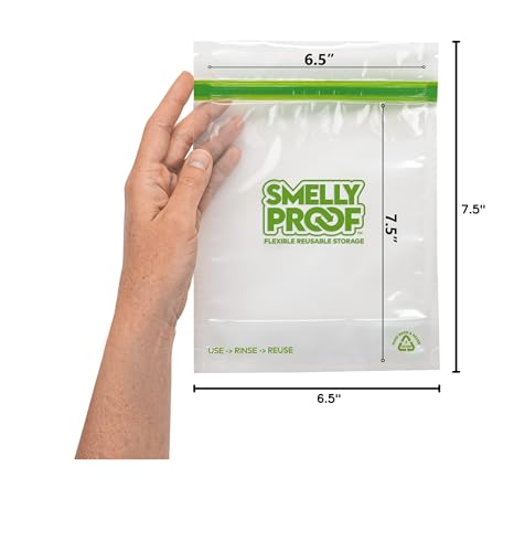 Smelly Proof 10 x Expandable Stand & Fill REUSABLE Storage Bags for Food Designed & Mfg in US, BPA FREE, NO PEVA, Reusable Sandwich Bags, Dishwasher-Safe, Clear 3 mils STAND UP 6.5" x 7.5" - 10pk - size: 10pk, Med 6.5x7.5" - Sandwich