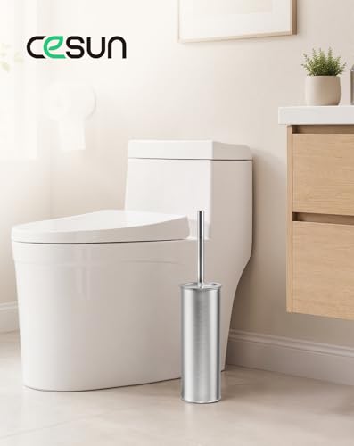 Cesun 304 Stainless Steel Toilet Brush & Holder Set, 2 Brush Heads, Silver - color: Silver