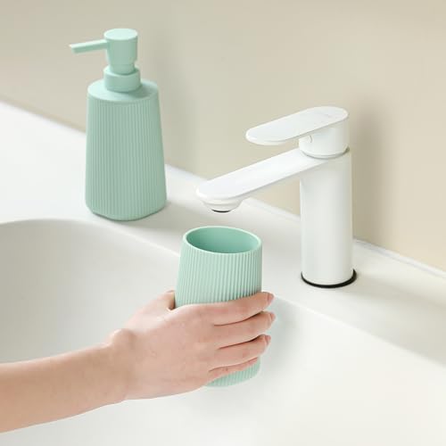 YAUKPH Bathroom Soap Dispenser and Toothbrush Holder Striped Green - color: Striped Green