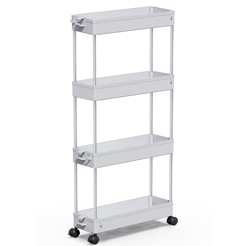 SPACEKEEPER Slim Rolling Storage Cart, 4 Tier Bathroom Cart Organizer, Gray - color: Grey