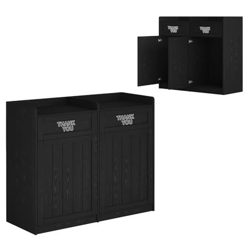 Double 40 Gallon Restaurant Trash Can Cabinet, Wooden Commercial Trash Cans and Garbage Receptacle with Tray Holder, Large Trash Cabinet for Restaurant, Kitchen, Office, Black (Black, Double) - color: Black-a, size: Full