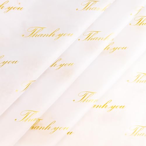 MR FIVE 100 Sheets White with Gold Thank You Tissue Paper Bulk,20" x 14",Golden Thanks You Tissues Paper for Packaging and Gift Bags,Small Business