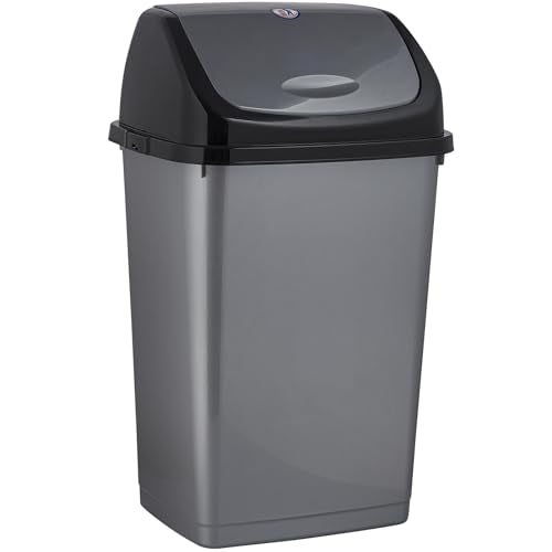 Superio Kitchen Trash Can 13 Gallon with Swing Lid, Plastic Tall Garbage Can Outdoor and Indoor, Large 52 Qt Recycle Bin and Waste Basket for Home, Office, Garage, Patio, Restaurant (2, Grey) - size: 13 Gallon