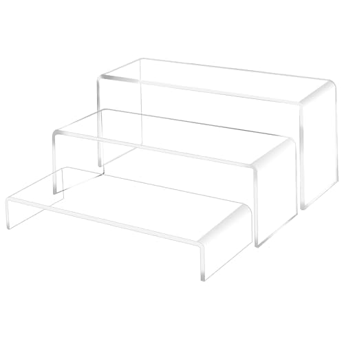 Jusalpha 3 Pcs 12" Large Acrylic Risers 5mm thickness Rectangular Display Shelf for Cupcake Stand, Tiered Display Stand for Funko Candy Shoe Showcase, Collectibles (3 Pieces) - size: 3 Pieces