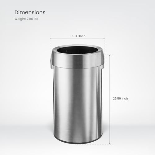Home Zone Living 16 Gallon Commercial Trash Can with Removable Open Top Lid - color: Brushed Silver, size: Round