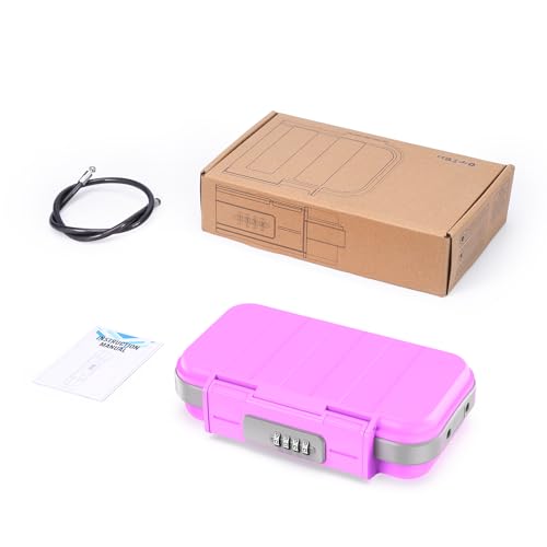 LOFICOPER Portable Safe Box, Travel Safe Lock Box, Waterproof Beach Lock Box, Personal Security Case, with Combination Code, Detachable Steel Rope, for Travel, Beach, Hotel, Home, Office, Pink - color: Pink