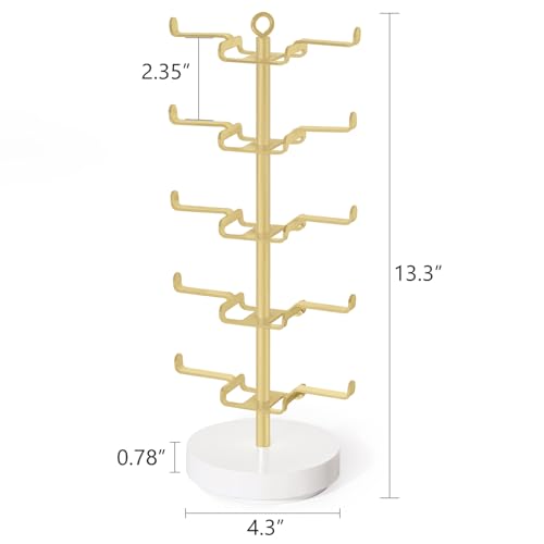Mkono 360° Rotating Sunglass Organizer, Metal Glasses Holder Display Stand - color: Gold