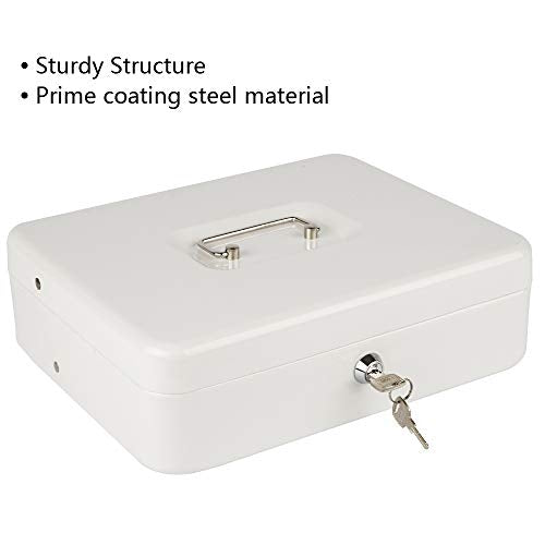 KYODOLED Locking Cash Box with Lock,Money Box with Cash Tray,Lock Safe Box with Key,Money Saving Organizer,11.81Lx 9.45Wx 3.54H Inches,White XL Large - color: White