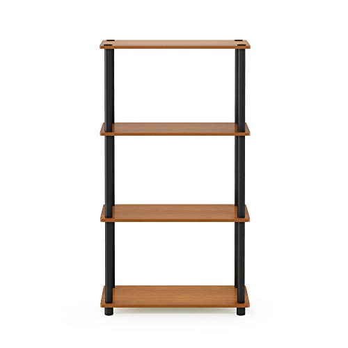 Furinno Turn-N-Tube Toolless 4-Tier Storage Shelves, Light Cherry - color: Light Cherry/Black, size: 4-Tier Round Tube