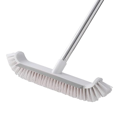 Extra Wide Pool & Deck Brush with Reinforced Aluminum Back, Heavy Duty Scrub Brush for Spa Patio Tile & Shallow Pool, 41" Handle Included, Curved Edges & Rubber Scraper, Screw-On Pole Connection - color: Gray