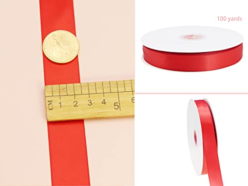 1" Red Double Face Satin Ribbon 100yd for Gifts & Weddings - color: Red, size: 1 inch