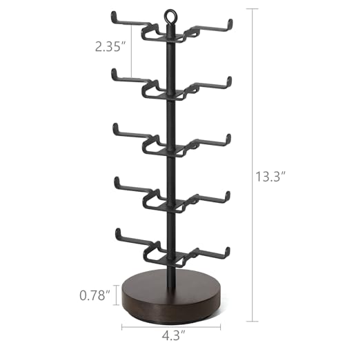 Mkono 360° Rotating Sunglass Organizer, Metal Glasses Holder Display Stand - color: Black