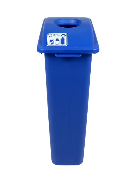 Waste Wise 23 Gallon Slender Slim Recycled Plastic Trash Can or Recycling Bin with Handles and Lid for Commercial Spaces - (Blue, Cans & Bottles) - color: Blue Cans Bottles