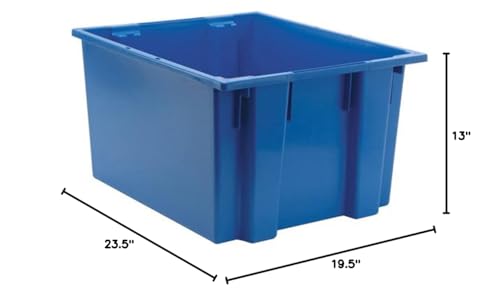 QUANTUM STORAGE SYSTEMS SNT230 Genuine Stack and Nest Tote, Heavy-Duty Polypropylene Container for Warehouse, Shipping & Storage, 23-1/2" x 19-1/2" x 13", Blue, 3-Pack - color: Blue