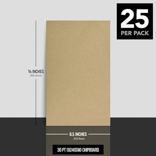 Brown Kraft Chipboard – Medium Weight 30 Point (0.03 inch) Cardboard | Thick and Sturdy, Great for Arts and Crafts, Packaging, Scrapbooking, Notepad Backing | 25 Chipboard Sheets | 8.5" x 14" - size: 8.5 x 14