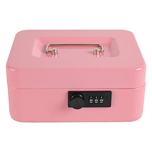 xydled Medium Steel Cash Box with Combination Lock, Removable Tray, Pink - color: Pink Combination Lock, size: Medium