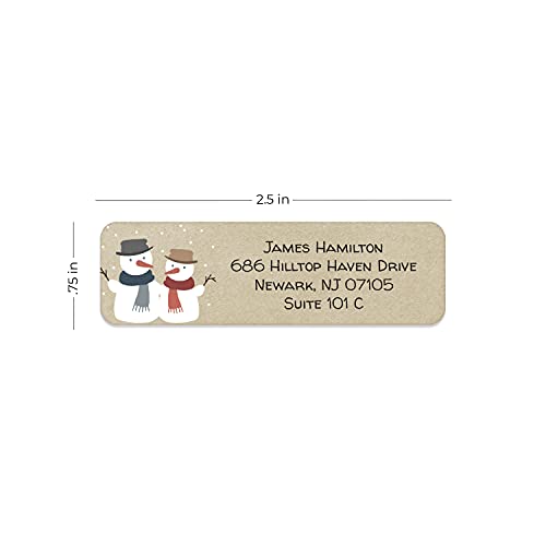 Kraft Snowmen Rolled Address Label/Roll of 250 Rustic Holiday Personalized Address Labels/Designer Return Address Stickers in Elegant Plastic Dispenser - size: 250 Labels, style: Kraft Snowmen