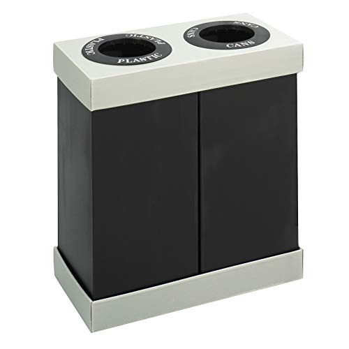 Safco Trash Can Recycle Bin Combo, 28 Gallon Each (2 Bin), At Your Disposal Recycling Center, Black/Grey