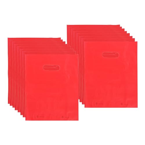 SSWBasics Red Plastic Merchandise Shopping Bags with Die Cut Handles - Lightweight (9x12) -