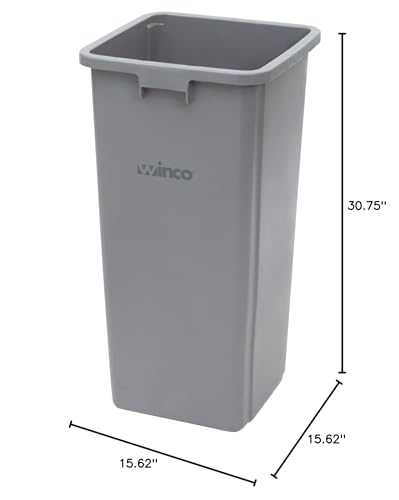 Winco 23 Gallon Gray Commercial Square Plastic Trash Can - color: Gray, size: 23 Gallon