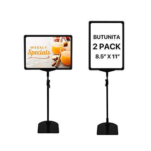 Sign Holder Stand, 8.5x11 Inch Adjustable Tabletop Sign Holder Floor Stand for Supermarket, Vertical&Horizontal View Displayed (Black,2Pcs) - size: 8.5"x11"-2Pcs