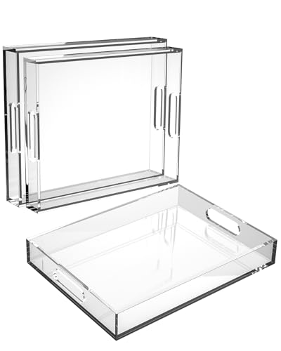 Acrylic Serving Tray Set of 2-16x12 & 15.4x11.9 Inch Clear Luxury Trays for Kitchen, Dining, Bathroom Organizer - Non-Slip, Scratch-Resistant, Spill-Proof Design - Ideal Gift for Housewarming, Parties - style: 2Pack Clear Tray