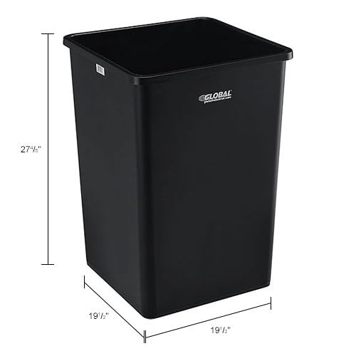 Global Industrial Square Plastic Garbage Can, 35 Gallon Capacity, Black - color: Black