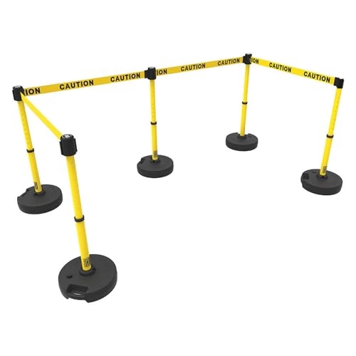 Banner Stakes PL4582 Plus X5 Retractable Belt Barrier Set - color: Yellow: Caution, size: 60'