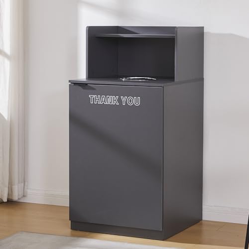 Restaurant Trash Can Cabinet, Commercial Trash Cans 32 Gallon Wooden Trash Can and Garbage Receptacle with Tray Holder, Door, Large Trash Bin for Restaurant, Cafeteria, Kitchen, Office, School, Grey - color: Gray