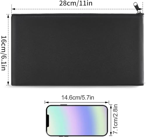 6 Pieces Money Bags with Zipper, 11x6.1 inch Money Pouch, Bank Bag, Cash Bag, Check Wallet, Cosmetics - color: 6 Pieces Black