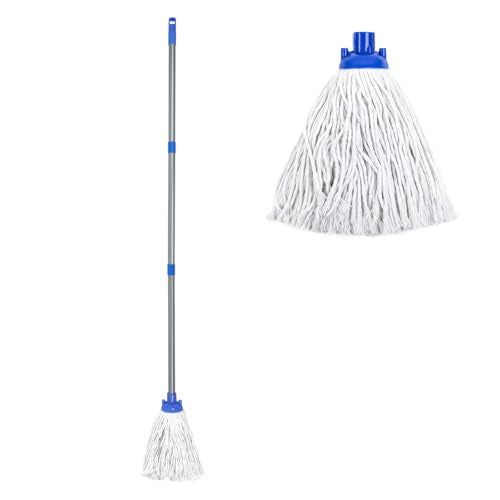 Indoor Mop for Floor Cleaning, Lightweight Cotton Mop with 2 Washable Heads