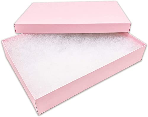 RJ Displays 6 Pack Cotton Filled Matte Pink Color Paper Cardboard Jewelry Necklace Bracelets Watch Gift Packaging and Retail Display Boxes Size 7 1/8" x 5 1/8" x 1 1/8" Inch (Pink) - color: Pink