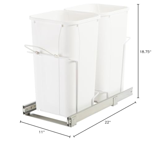 Knape & Vogt SBM12-2-27WH in-Cabinet Bottom Mount Pull Out Trash Can, 18.75" by 11" by 22", 27 Quart Bins, White - color: White, size: 18.75-Inch by 11-Inch by 22-Inch