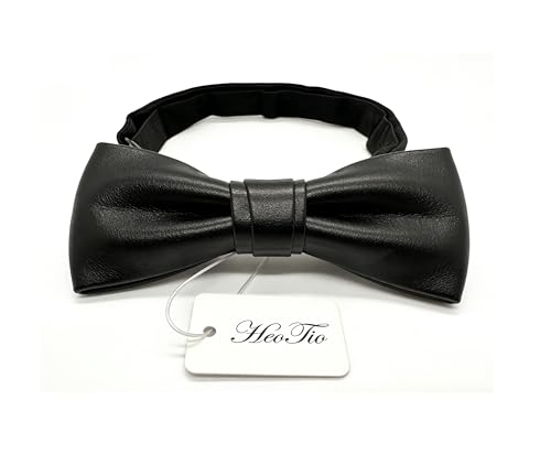 Pre-tied Pure Color PU Leather luxury Bow Ties Collar for Men-Multicolor - color: Black