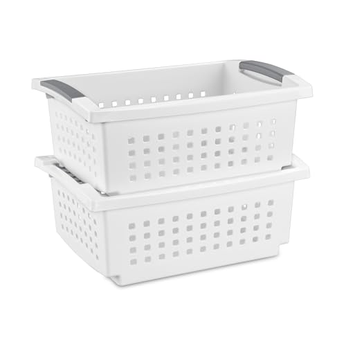 Sterilite Medium Stacking Basket Plastic Storage Organizer, White, 4-Pack - size: 4 Pack, style: Medium