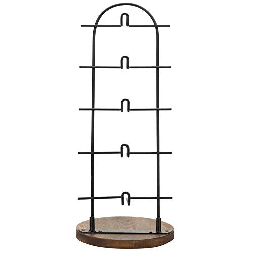 MyGift 5 Tier Black Metal Sunglasses Display Stand Rack Jewelry Organizer Holder for Sunglasses, Eyewear, Glasses with Round Burnt Wood Base - color: Black / Burnt Wood