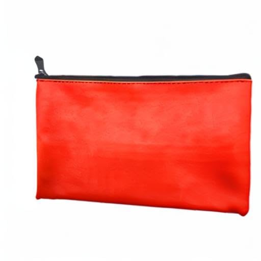 Zippered Security Bank Deposit Bag, PU Leather Cash and Coin Utility Pouch Bank Envelopes with Zipper (Red) - color: Red