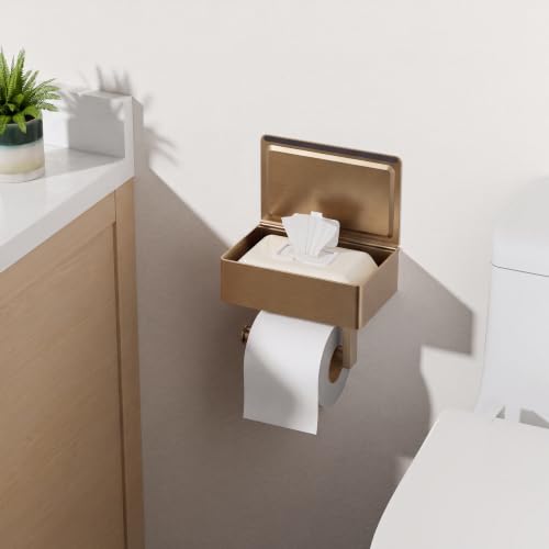 FORIOUS Toilet Paper Holder with Shelf, Wall-Mounted Modern Wipes Dispenser - color: Champagne Bronze, size: Big 1 Pack-8" (L)