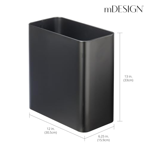 mDesign Decorative Trash Can, 12" x 6.25" x 13", Black Steel, 10 Liter/2.6 Gallon Capacity - color: Black